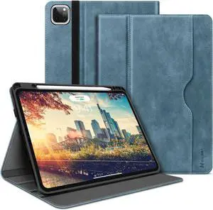H HOLIMET Case for iPad Pro 12.9 6th/5th/4th/3rd Generation 2022 2021 2020 2018 with Pencil Holder Pocket Folio Stand Cover Soft TPU Back Shockproof, Auto Sleep/Wake, Vegan Leather