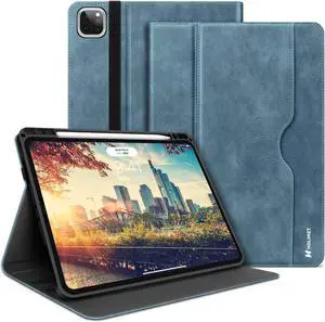 H HOLIMET Case for iPad Pro 11 inch 2022 4th/3rd/2nd/1st Generation 2021/2020/2018 with Pencil Holder PU Leather Protective with Pocket Strap Soft TPU Back Shockproof