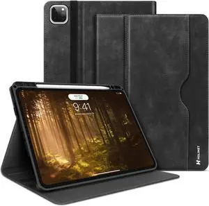H HOLIMET Case for iPad Pro 11 inch 2022 4th/3rd/2nd/1st Generation 2021/2020/2018 with Pencil Holder PU Leather Protective with Pocket Strap Soft TPU Back Shockproof