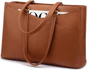 Laptop Tote Bag for Women 15.6 Inch Waterproof Leather Computer Bags Women Business Office Work Bag Briefcase Brown