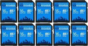 Everything But Stromboli 16GB SD Card (10 Pack) Speed Class 10 UHS-1 U1 C10 16G SDHC Memory Cards for Compatible Digital Camera, Computer, Trail Cams