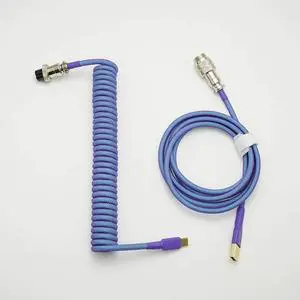 hokistudio Custom Coiled Type C USB Cable for Mechanical Keyboard Handwork Braided XLR Connector Spiral Paracord 100cm Version(Blue Purple)