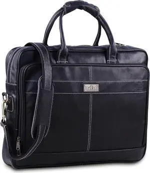 18 Inch Leather Messenger Bag For Men, Genuine Leather Briefcase Business Bag W/Padded Laptop Case, Vintage Handmade Laptop Satchel and Shoulder Bag for Office, Work, and Travel