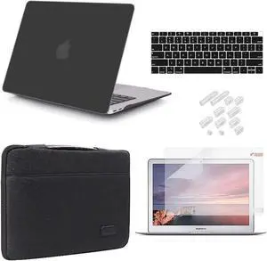 iCasso Compatible with MacBook Air 13 inch Case 2020 2019 2018 Release A2337 M1 A2179 A1932 Bundle, Plastic Hard Case Shell, Sleeve Bag, Screen Protector, Keyboard Cover and Dust Plug - Black