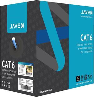 JAVEX 23AWG CAT6 UL in-Wall Rated Solid Bare Copper 600MHz, ETL Listed, UTP Ethernet Bulk Cable, 1000 Feet, Blue