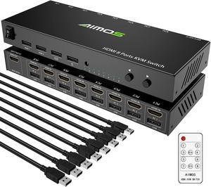 HDMI KVM Switch, 8 in 1 Out USB 2.0 HDMI KVM Switcher Box Support 4K@30Hz for 8 PC Share Keyboard and Mouse, Compatible with Windows/Linux/Mac System etc