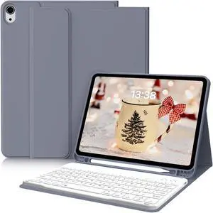 kenke Keyboard Case for iPad Air 11 Inch (M3/M2) 2025/2024, iPad Air 5th/4th Generation 10.9 Inch 2022/2020, Stand Folio Slim Cover with Pencil Holder, Detachable Wireless Keyboard, Purple