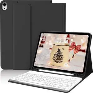 kenke Keyboard Case for iPad Air 11 Inch (M3/M2) 2025/2024, iPad Air 5th/4th Generation 10.9 Inch 2022/2020, Stand Folio Slim Cover with Pencil Holder, Detachable Wireless Keyboard, Black