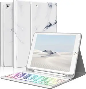 FUWANG New iPad 9th Generation Keyboard Case 10.2" 2021/(8th Gen) 2020/(7th Gen) 2019,7 Colors Backlit Keyboard Case for iPad 10.2" /iPad Air 3 10.5"(3rd Gen)/iPad Pro 10.5" with Pencil Holder White