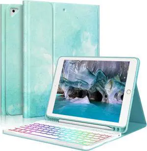 New iPad 9th Generation Keyboard Case 10.2"(2021)/8th Gen/7th Gen,7 Colors Backlit Detachable Keyboard Case for iPad 10.2" /iPad Air 3 10.5"(3rd Gen)/iPad Pro 10.5" with Pencil Holder-Lake Blue
