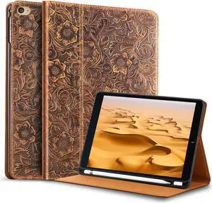 Gexmil Case for iPad 7.9 Inch mini 4/5, with Pencil Holder,applies Cowhide Folio Cover for iPad mini 4 Genuine Leather case (Pattern-Brown)