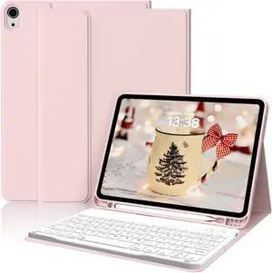kenke Keyboard Case for iPad Air 11 Inch (M3/M2) 2025/2024, iPad Air 5th/4th Generation 10.9 Inch 2022/2020, Stand Folio Slim Cover with Pencil Holder, Detachable Wireless Keyboard, Pink