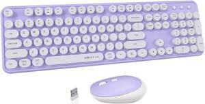 UBOTIE Colorful Computer Wireless Keyboards Mouse Combo, Typewriter Flexible Keys Office Full-Sized Keyboards, 2.4GHz Dropout-Free Connection and Optical Mouse (Purple-White)