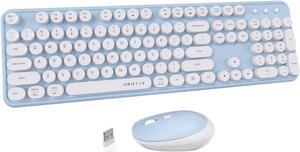 UBOTIE Colorful Computer Wireless Keyboard Mouse Combos, Typewriter Flexible Keys Office Full-Sized Keyboard, 2.4GHz Dropout-Free Connection and Optical Mouse (Blue-White)