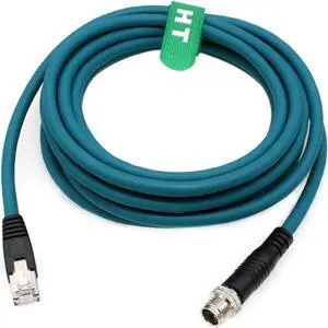 HangTon M12 Ethernet 8 Pin X Coded RJ45 CAT7e GigE Cable for Basler Cognex Industrial Camera Sensor High Speed Network Switch 2 Meter