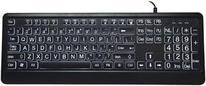 Hilitand Large Font Keyboard, Large Print USB Keyboard with White LED Backlit 104 Keys Standard Full Size Computer Keyboard for Elderly or Visually Impaired, Old People