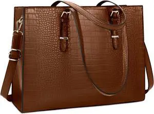 Laptop Bag for Women 15.6 Inch Laptop Tote Bag Leather Classy Computer Briefcase for Work Waterproof Handbag Professional Shoulder Bag Women Business Office Bag Large Capacity Coffee
