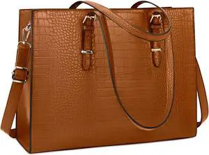 Laptop Bag for Women 15.6 Inch Laptop Tote Bag Leather Classy Computer Briefcase for Work Waterproof Handbag Professional Shoulder Bag Women Business Office Bag Large Capacity(Brown)