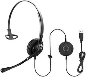 MKJ USB Headset with Microphone Noise Cancelling for PC, Computer Headset for Call Center & Home Office, Wired Headphones with Mic for Skype, Ms Teams, Zoom, Business, VoIP Softphone