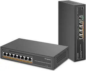 MokerLink Gigabit POE Switch, 5 Port and 8 Port PoE Switch, IEEE802.3af/at, Unmanaged Plug and Play, Sturdy Metal Fanless