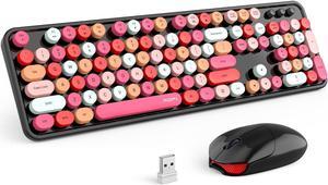 MOFII Wireless Keyboard and Mouse Combo, 2.4GHz Retro Full Size Typewriter Keyboard with Number Pad & Wireless Mouse for Laptop, PC, Desktop, Mac, Windows - Black Colorful