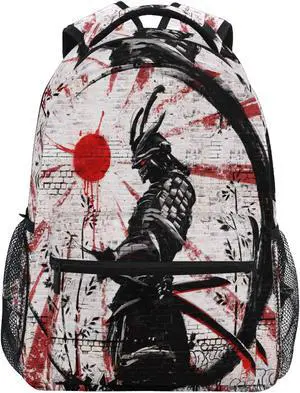 Backpack Japanese Samurai School Shoulder Bag Large Waterproof Durable Bookbag Laptop Daypack for Students Teens Girls Boys Elementary