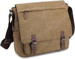 Messenger Bag for Men and Women, Retro Canvas Shoulder Bag Satchel For College fit 15.6 Inch Laptop (Coffee)