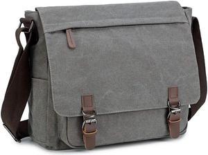Messenger Bag for Men and Women, Retro Canvas Shoulder Bag Satchel For College fit 15.6 Inch Laptop (Grey)