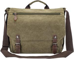 Waterproof Waxed Canvas 15" Macbook pro/ 14'' Laptop Messenger Bag Men Business Vintage shoulder bag/Briefcase (Army Green-2)
