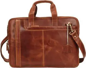 Pitaara Genuine Leather Messenger Laptop Bag For Men And Women, Tan Briefcase, Fits Laptop Size 16", Unisex