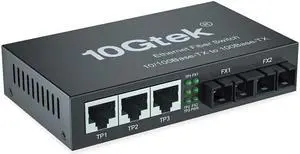 5-Port Fast Ethernet Desktop Fiber Switch, with 2 Ports Dual SC Fiber, 20 km