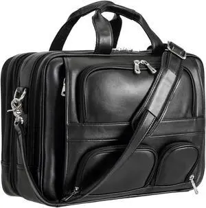 Polare Cowhide Napa Leather 17'' Laptop Large Black Briefcase for Men Business Messenger Bag Work Bag