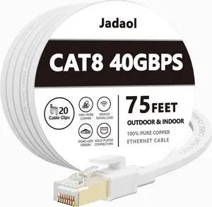 Cat8 Ethernet Cable, Outdoor&Indoor, 75 FT Heavy Duty High Speed Cat 8 LAN Network Cable, 40Gbps 2000MHz RJ45 Flat Internet Computer Patch Cord, Weatherproof S/FTP UV Resistant for Router/Modem/Gaming
