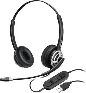 EMAIKER Professional USB Headset with Noise Cancelling Microphone - USB-A Computer Headphones for PC, Laptop, Office & Call Center | Compatible with Dragon Dictation, Webinars, Zoom, Teams