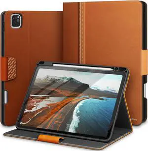 KingBlanc iPad Pro 11-inch Case 4th/3rd/2nd/1st Generation (2022/2021/2020/2018) with Built-in Pencil Holder, Vegan Leather Smart Cover, Auto Sleep/Wake, Multi-Angle Viewing Stand Folio Cases, Brown
