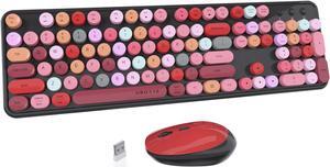 UBOTIE Colorful Computer Wireless Keyboard Mouse Combos, Typewriter Flexible Keys Office Full-Sized Keyboard, 2.4GHz Dropout-Free Connection and Optical Mouse (Black-Colorful)