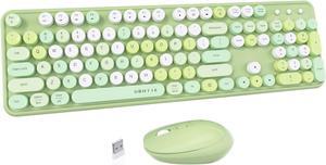 UBOTIE Colorful Computer Wireless Keyboards Mouse Combos, Typewriter Flexible Keys Office Full-Sized Keyboard, 2.4GHz Dropout-Free Connection and Optical Mouse (Green-Colorful)