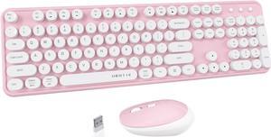 UBOTIE Colorful Computer Wireless Keyboard Mouse Combos, Typewriter Flexible Keys Office Full-Sized Keyboard, 2.4GHz Dropout-Free Connection and Optical Mouse (Pink-White)