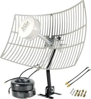 SIGNALPLUS Parabolic Antennas Kit, 2x2 MIMO Antenna 5G, 4G LTE Antenna Outdoor Directional WiFi Antennas Long Range for 5G 4G LTE Routers, TS-9, SMA, 698-6000MHz, 30dBi, 15meter LMR240, Mount Pole