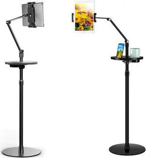MagicHold Adjustable Metal Tablet Phone Stand Mount Holder Compatible with Ipad Pro, Ipad Air.ipad Mini,iPhone,Great for Office/Bed/Zoom/Netflix (Built in Cup/Phone Tray) (Black)