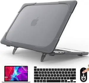 Mektorn for MacBook Pro 16 inch Case 2020 2019 A2141 Heavy Duty Dual Layer Shockproof Bumper Hard Case Cover New Pro 16 with Touch Bar & Touch ID, Gray