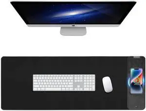 Mouse Pad with Wireless Charging, Black Mousepad Long Desk Mat, Large Gaming Mouse Pad, Soft Mouse Pad Gaming Desk Pad with Non-Slip Rubber Base, Extended Computer Keyboard Mat Office Mice Pad
