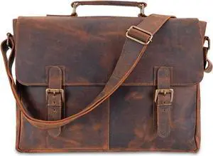 moonster Leather Messenger Bag for Men, Rustic Messenger Bag for Women  Handmade Full Grain Leather Bag for Men - Distressed Buffalo Leather  16 Inch Laptop Bag with Padded Compartment Pockets