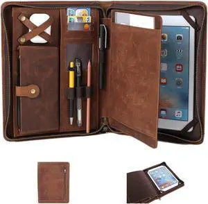 Leather Case for ipad Pro 11" Genuine Leather Smart Folio with Pencil Holder Zipper Pocket Multifunctional iPad case Compatible with iPad 11 /iPad 10.5/10.2 inch ipad/iPad 9.7