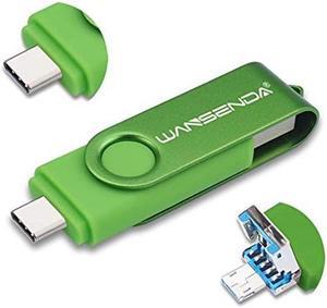 WANSENDA 3 in 1 USB 3.0/3.1 Flash Drive Type-C Type-A & Micro USB Thumb Drive (256GB, Green)