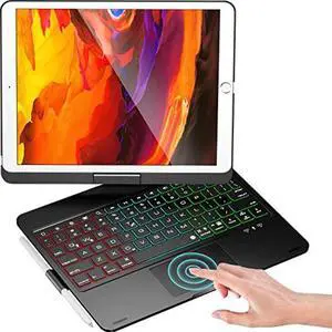 NOKBABO iPad 9th Generation Case with Keyboard 360deg Rotatable Touchpad and 7 Color Backlight & Pencil Holder for iPad 9th/8th/7th Gen 10.2 inch & iPad Air 3rd Gen/iPad Pro 10.5 inch - Black