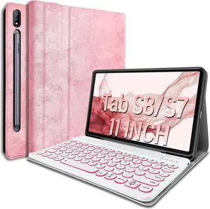 Backlit Keyboard Case for Samsung Galaxy Tab S8 2022/Tab S7 2020 11 inch(Model SM-X700/X706/T870/ T875/T876),Wineecy 7 Colors Light Detachable Wireless Keyboard & PU Folio Stand Pen Holder Cover, Pink