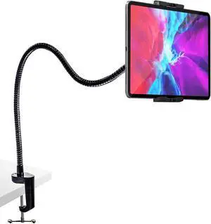 woleyi Gooseneck Tablet Holder Mount, Heavy Duty Desk/Bed Tablet Stand, Flexible Arm Clip for iPad Pro Air Mini, Galaxy Tab/Z Fold, Fire HD, Surface Pro/Go, Switch, iPhone and More 4.7-13" Devices