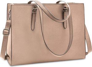 Laptop Bag for Women Waterproof Lightweight Leather 15.6 Inch Computer Tote Bag Business Office Briefcase Large Capacity Handbag Shoulder Bag Professional Office Work Bag Khaki