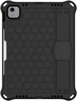 SaharaCase DualShock Protection Case for Apple iPad Air 10.9" (4th Generation 2020 and 5th Generation 2022) [Shockproof Bumper] Rugged Grip Screen Protector Kickstand Hand Strap - Black